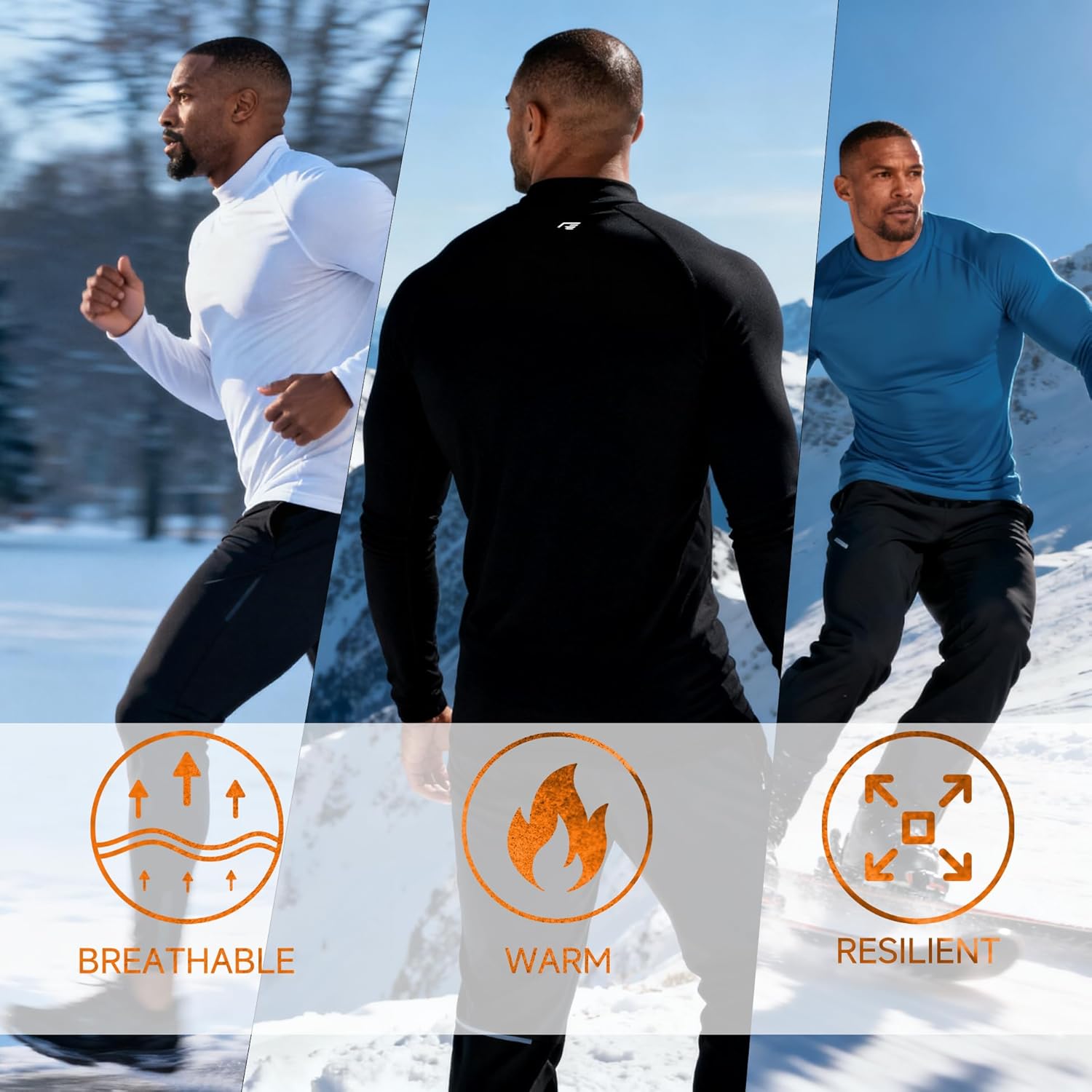 Men's Mock Turtleneck Long Sleeve Shirts, Thermal Athletic Undershirt Moisture Wicking Warm Base Layer Slim Fit - Image 4