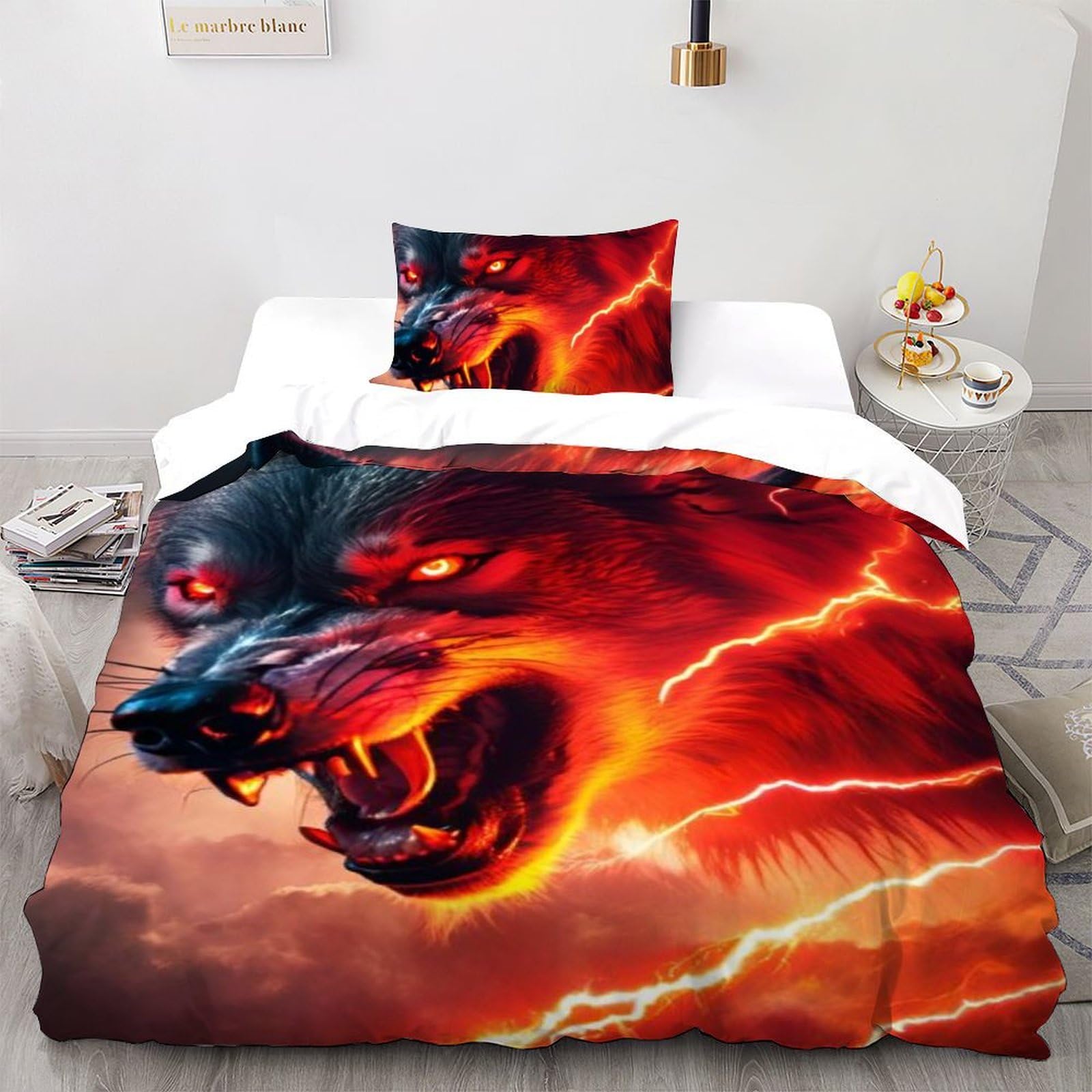 Housse de couette loup 135x200 microfibre avec motif imprimé 3D pour lit une place
