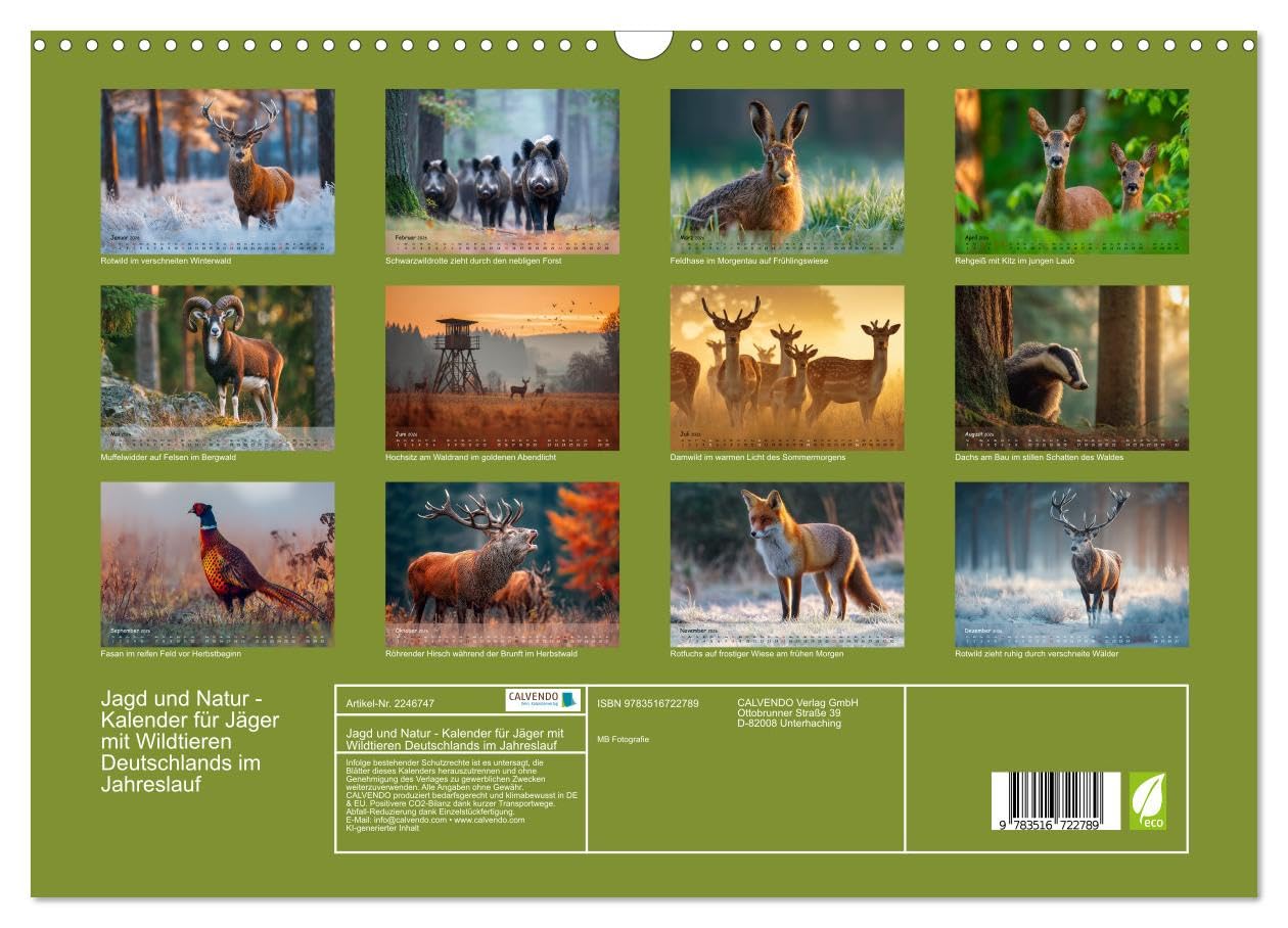 Jagd und Natur - Kalender für Jäger mit Wildtieren Deutschlands im Jahreslauf (Wandkalender 2026 DIN A3 quer), CALVENDO Monatskalender: ... in ihrer schönsten Form. (CALVENDO Natur)