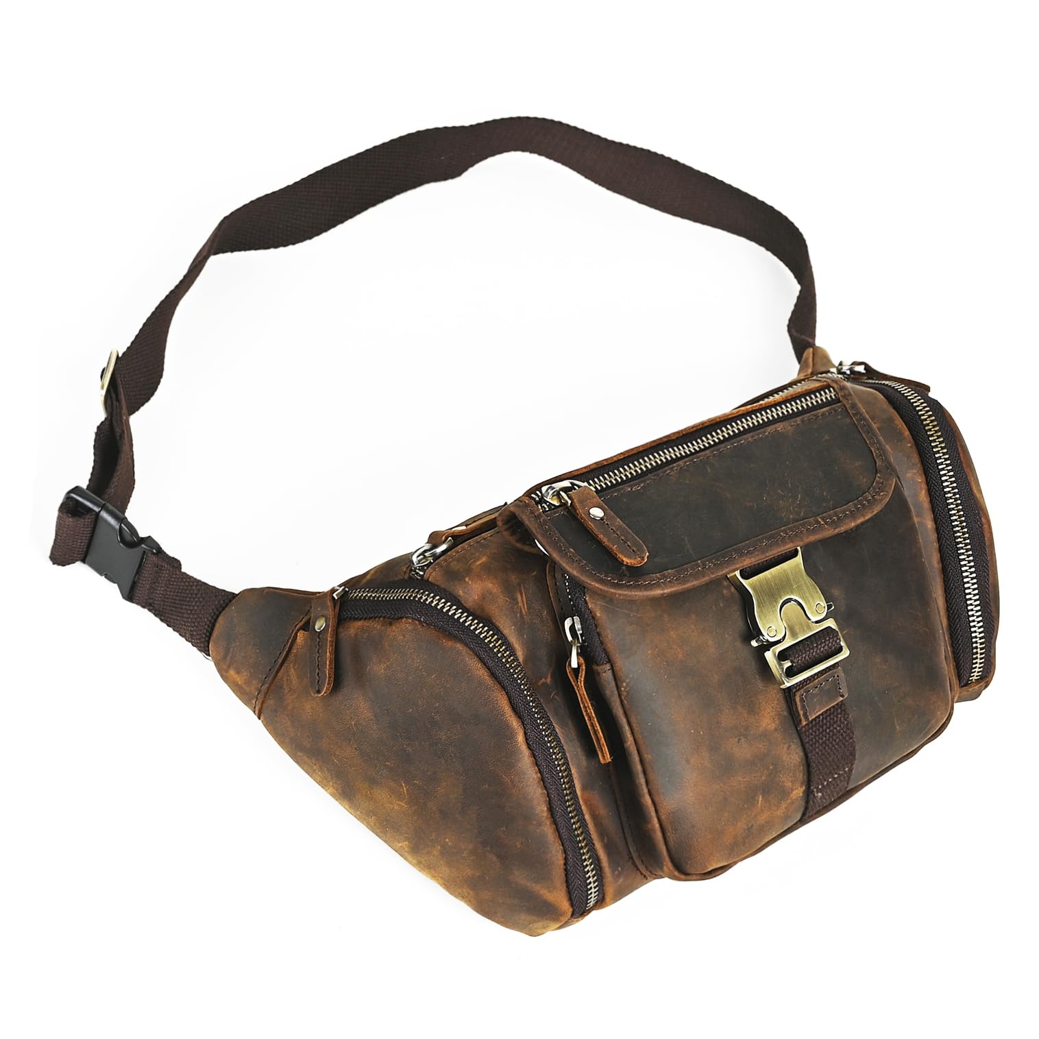 Spessore Cavallo Pazzo Cuoio Escursionismo Equitazione Viaggio Outdoor Belt Bag Fanny Waist Pack Piccola Borsa Del Telefono Cellulare Per Gli Uomini Donne 380 (388 Marrone)
