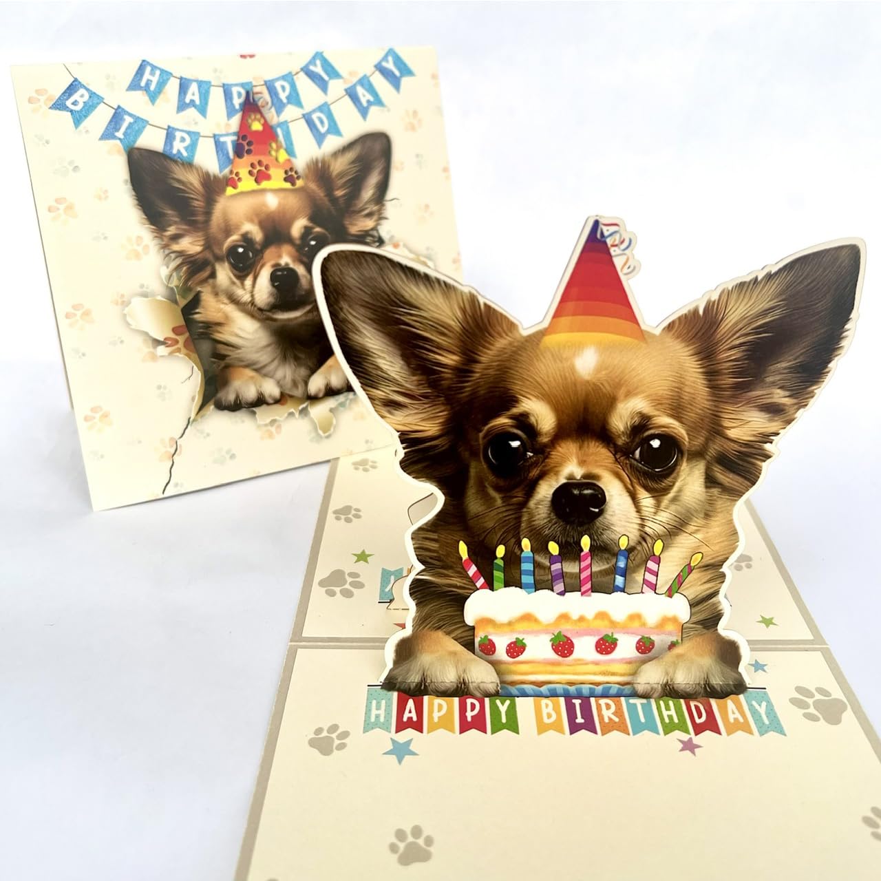 Momapopup 3D Pop-Up Long Haired Chihuahua Dog Birthday Card - Cute Dog with Cake Celebration, Whimsical Happy Birthday Greeting for Dog Lovers โ image 1