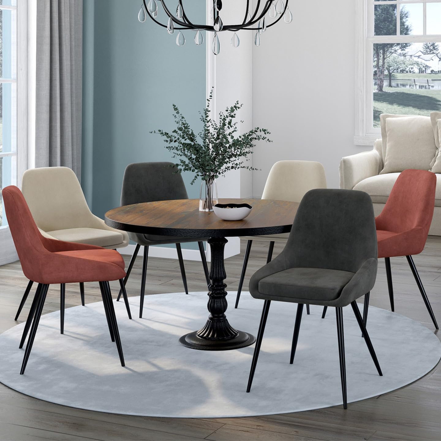 IDMarket – Juego de 6 sillas THALYA Mix Color Gris oscuro x2, Terracota y Beige con reposabrazos