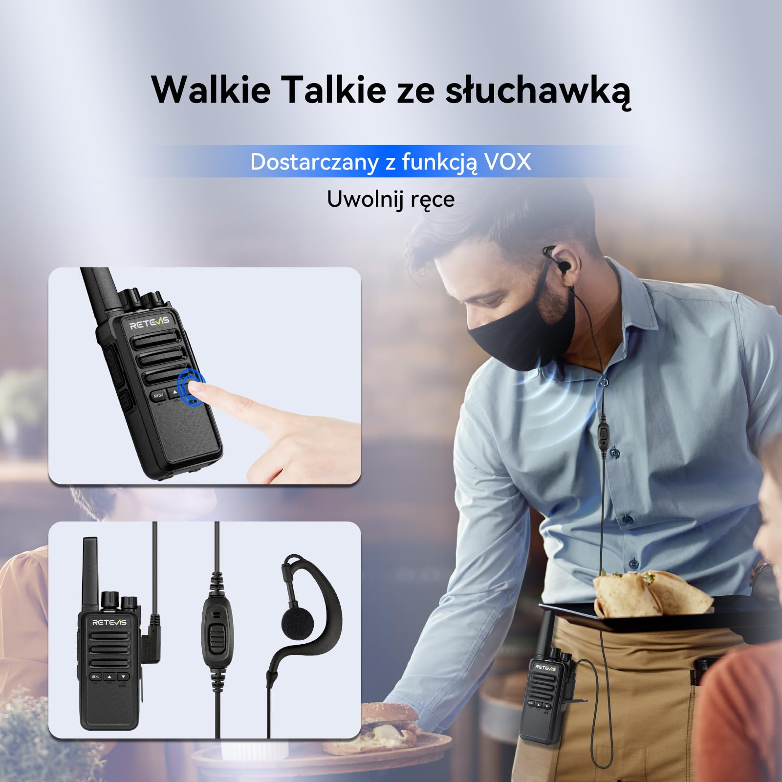 Retevis RT668B Walkie Talkie, z Sześcioma ładowarkami, PMR446 2 Way Radio, USB-C, 16 Kanałów, Akumulatorowe Walkie Talkie do Bezpieczeństwa, Restauracji, Magazynu (Czarne, 6 szt.)