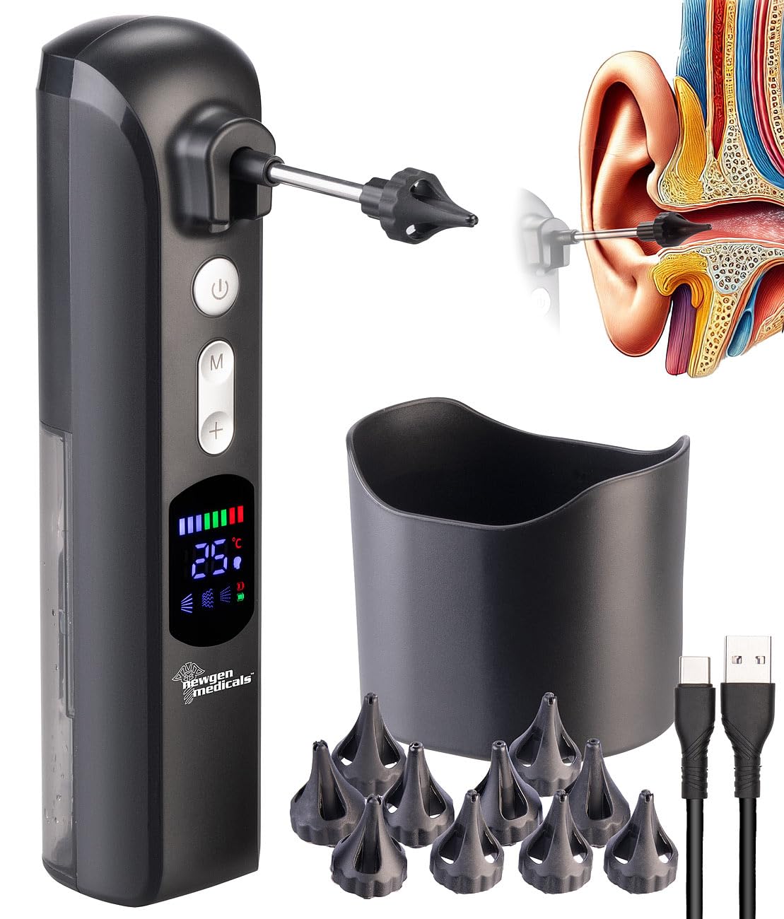 newgen medicals doccia auricolare: Pulitore per orecchie elettrico a batteria, con display, 3 modalità (pulizia orecchie, pulitore per elettrico, orecchio)