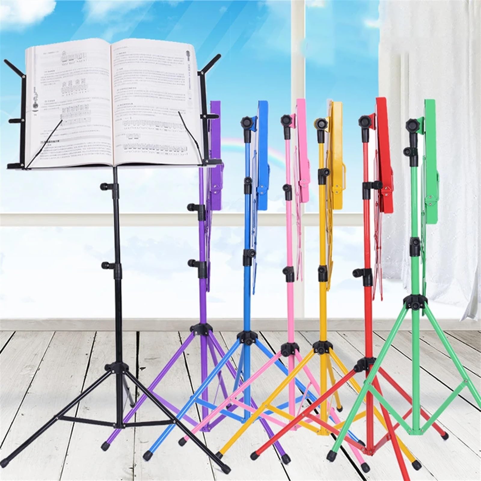Pupitre de Musique Support de bureau for partitions, pupitre pliable et portable, hauteur réglable, base trépied, en métal léger(Black)