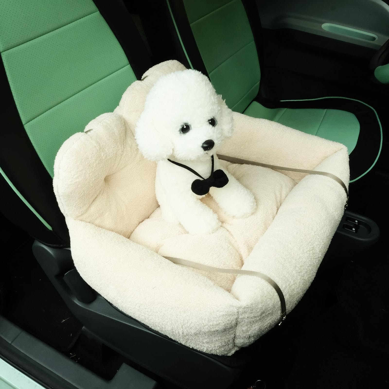 Asiento para Mascotas Cama SUV Coche Perro Asiento Lavable Antideslizante Correas Dobles Transportín Portátil Adecuado para Viaje Auto Acampada, Beige S