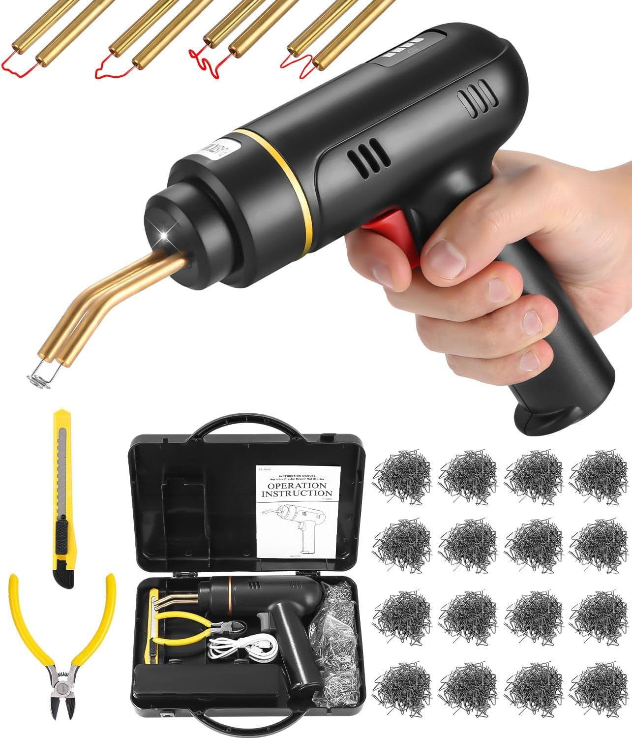 Saldatrice plastica da 200 W, set di riparazione plastica con 800 pezzi | ﻿ 5000 mAh, USB ricaricabile, saldatura senza fili, kit di riparazione paraurti, kayak/canoa