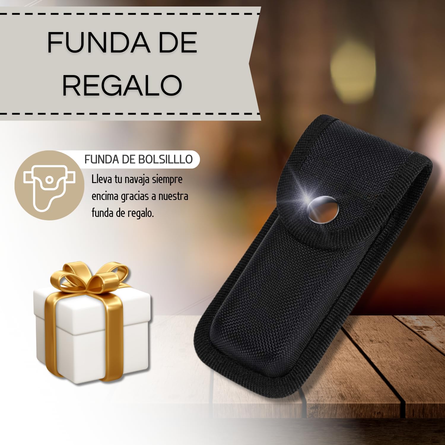Navaja Pequeña con Cuchillo Plegable de Acero Inoxidable y Mango de Madera, Liviana y Compacta Navaja Española de Bolsillo o Llavero para Camping, Supervivencia, Trabajo, Caza, Pesca, Montaña