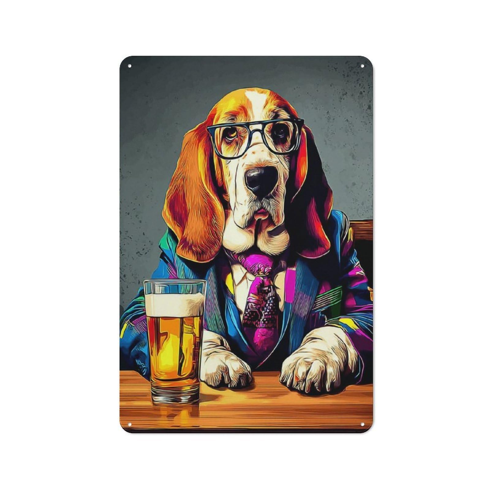 Junmoney Chill Dog With Beer Farmhouse Metal Sign With Design 30X20cm, Rustic Rustic Kitchen Decor For Dining Room, Cafe, Entryway Or Family Room