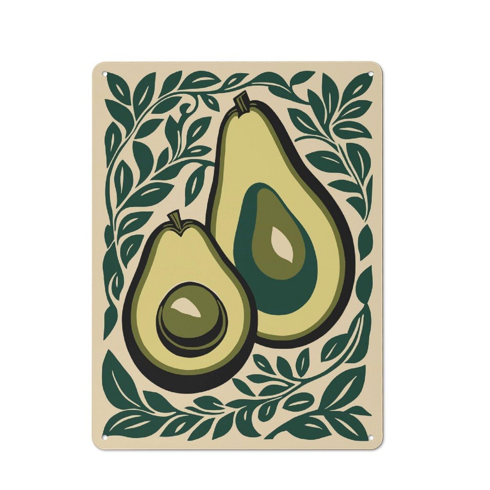 Junmoney Style-7 Avocado Halves With Green Leaves Retro Metal Plaque 40X30cm For Studio Or Craft Room, For Vintage Wall Decor Fans, For Kitchen And Home Bar Decor