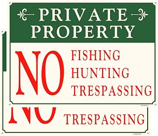 2Pack Private Property No Fishing No Hunting No Trespassing Signs Aluminum Metal 10x14 Inch Protect Your Property No Tresspassing Alert Signs Waterproof UV Protected Signs