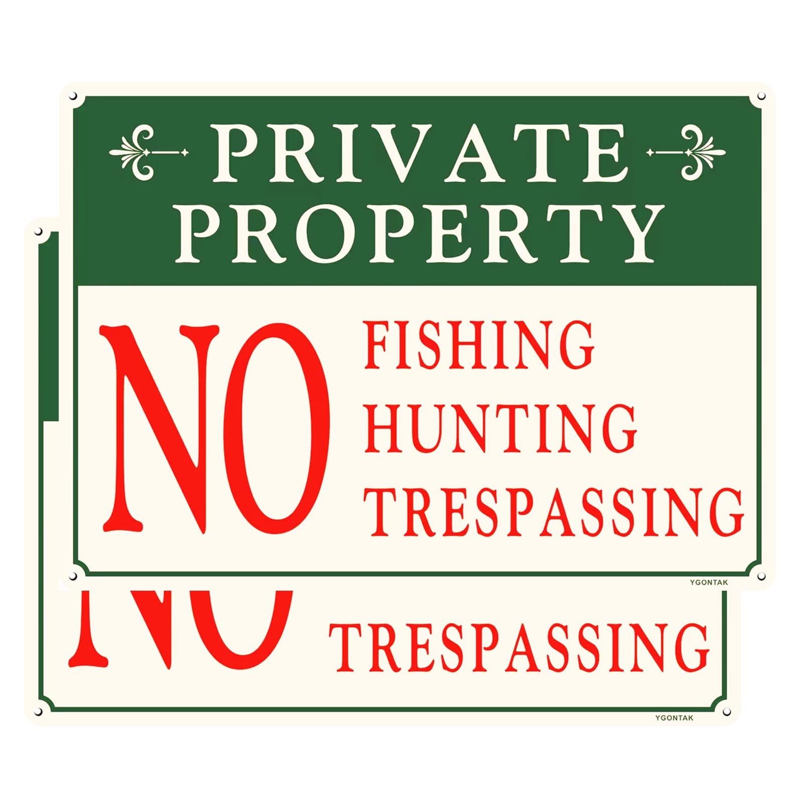 2Pack Private Property No Fishing No Hunting No Trespassing Signs 10x14 Inch Private Property Sign No Tresspass Alert Signs Aluminum Waterproof UV Protected Signs