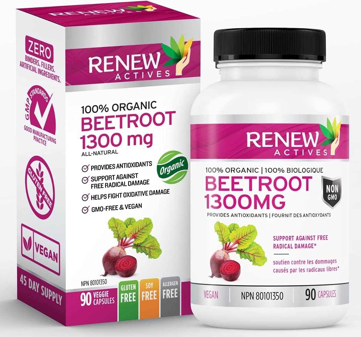 Renew Actives 100 ORGANIC Beetroot Supplement 1300mg Beet Root Powder