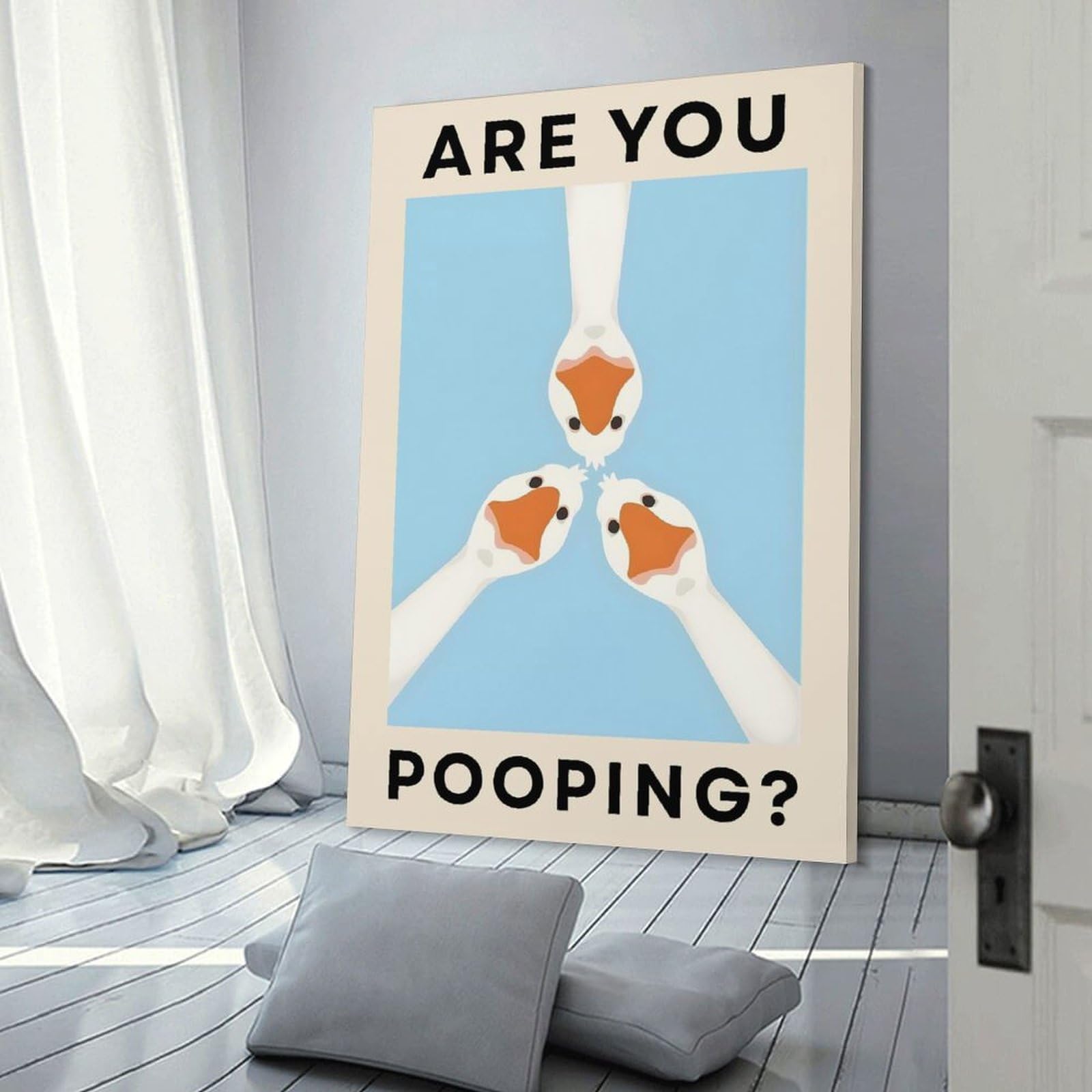 Junmoney Frame-Style-7 Home Decor Wall Art Are You Pooping Goose Illustration, 24X36inch(60X90cm), For Bedroom Decor, Cosy Corners Or Studios, Decorative Wall Art For Cosy Rooms