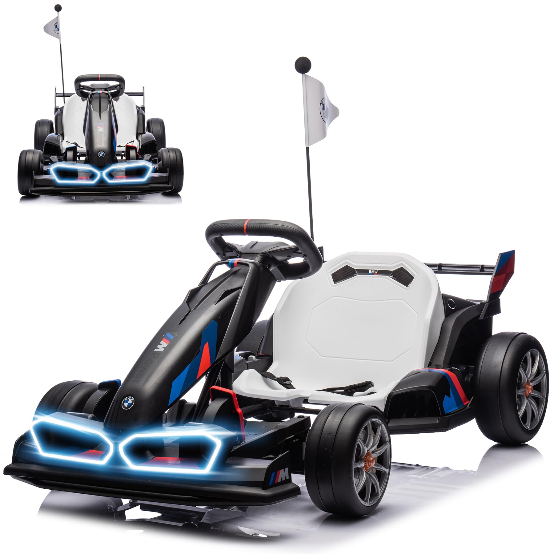 24V Electric Go Kart for Kids, Licensed BMW Battery Powered Drift Racing Go Kart, 7.5 MPH Drift Kart with 400W Powerful Motor, Kids Race Pedal Go Karting Car w/Adjustable Seat, Black
