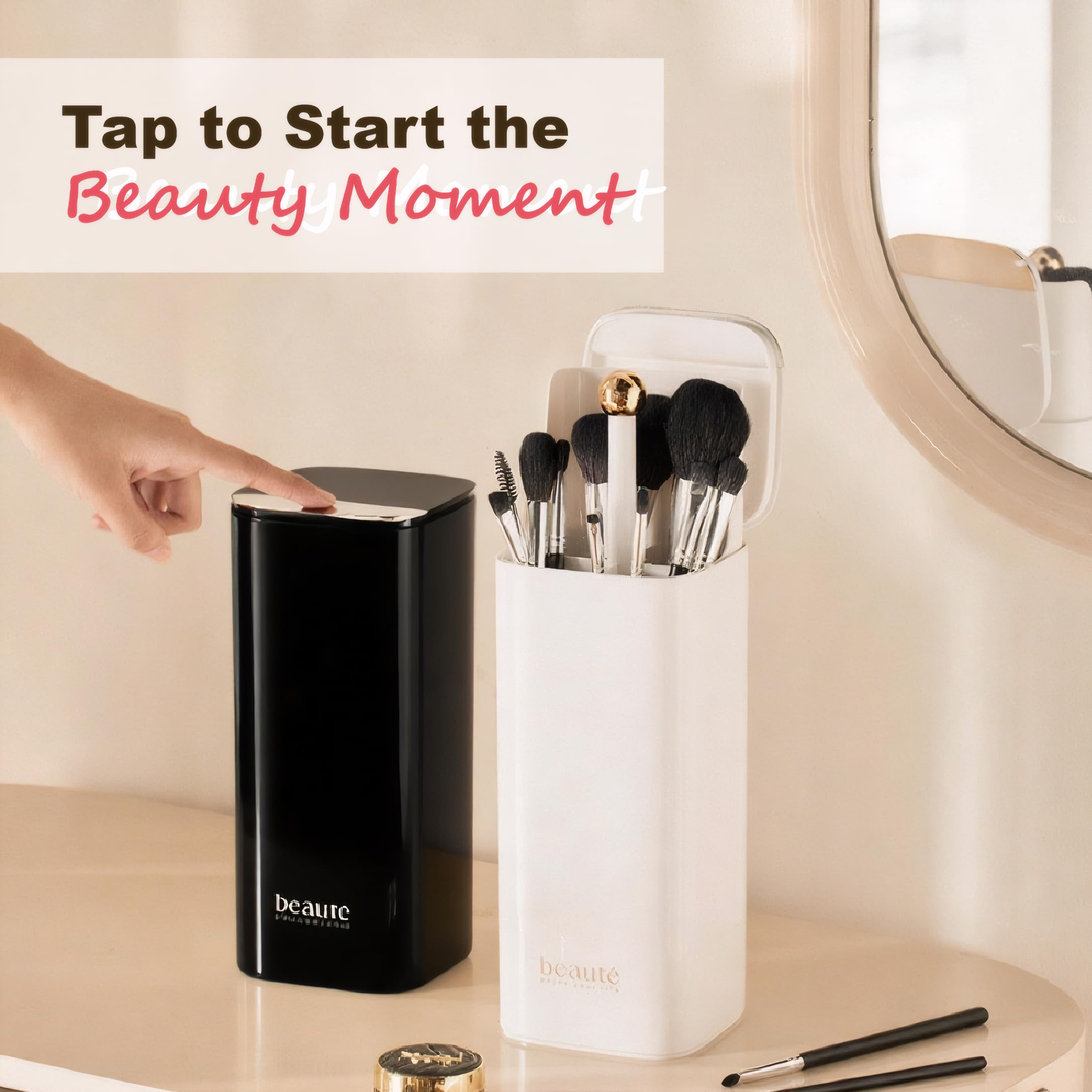 Make Up Brush Holder,4 Slots Automatic Lifting Dustproof Makeup Brush Holder with Lid,Make Up Brushes Storage,Waterproof Makeup Organizer for Dressing Table,countertop,Vanity (White) - Image 4