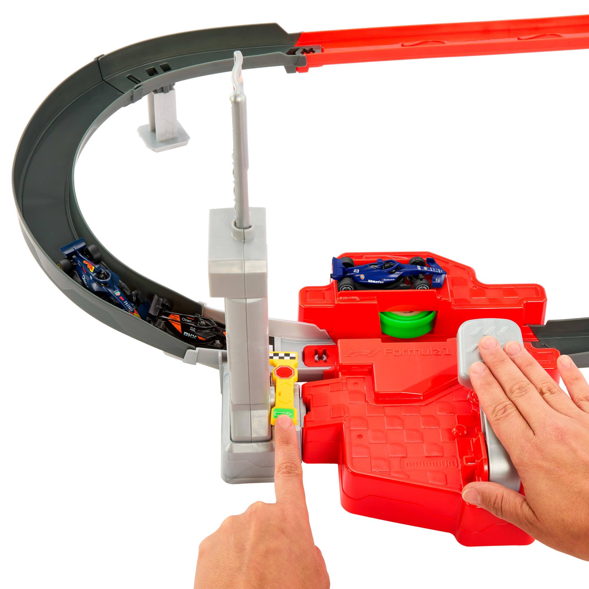 Hot Wheels, pista e macchinine McLaren Formula 1 Team in scala 1:64, Oracle Red Bull Racing e Atlassian Williams Racing, circuito Sprint, JNN32