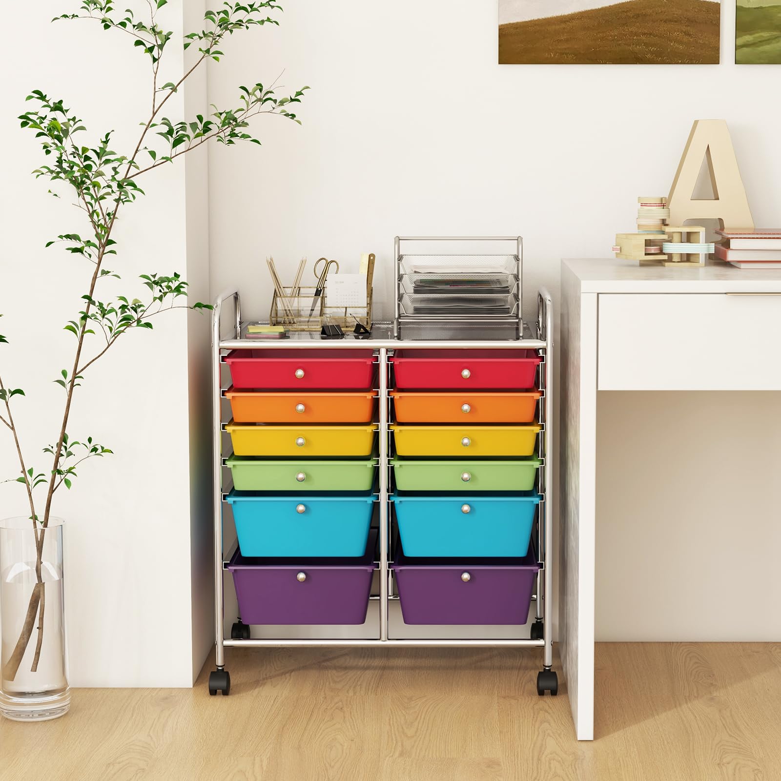Carrito multiusos de 12 segundos con ruedas Lockab, versátil para manualidades de oficina en casa, carrito práctico y colorido