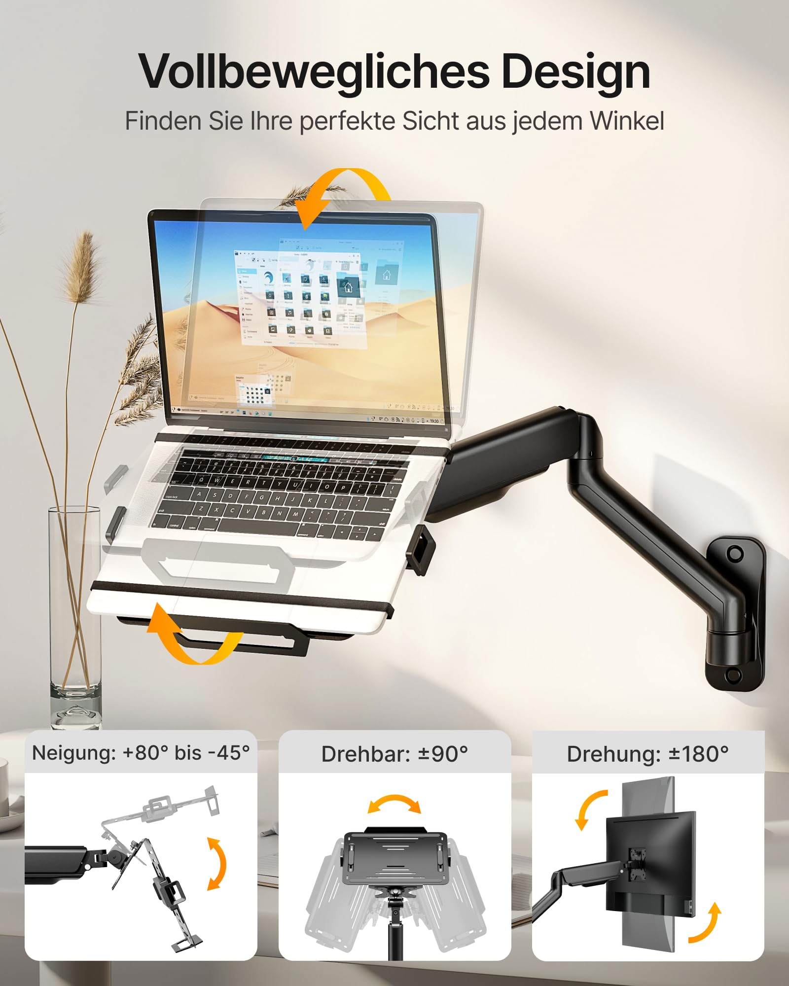 monTEK Laptop Wandhalterung, 2-in-1 Monitor und Laptop Halterung