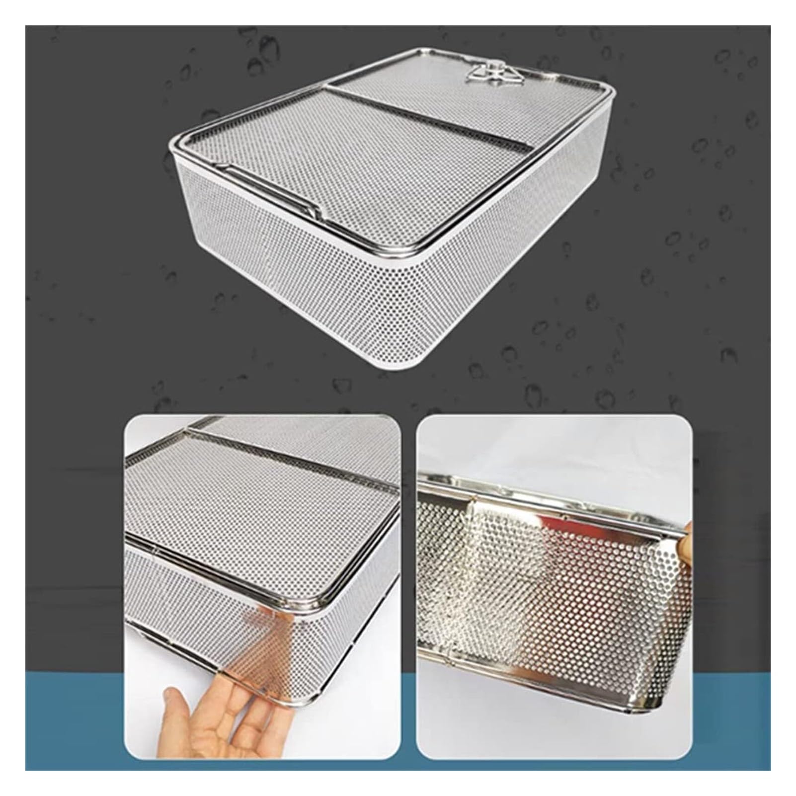 Vassoio per Sterilizzazione in Acciaio Inox 304，Cassetta Igienica per Strumenti Odontoiatrici e Ospedalieri, Design Modulare per Autoclave(25 * 17 * 7cm)