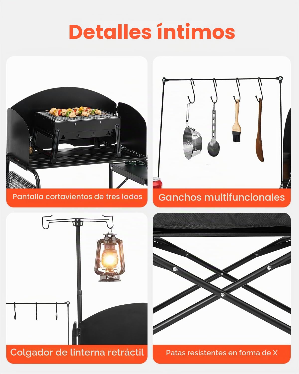 VEVOR Mesa de Cocina para Acampar al Aire Libre, de Aluminio, con Armario de Almacenamiento, Bolsa de Transporte, Parabrisas Desmontable, Apto para Barbacoa, Fiesta, Pícnic, Viajes en RV, Negro