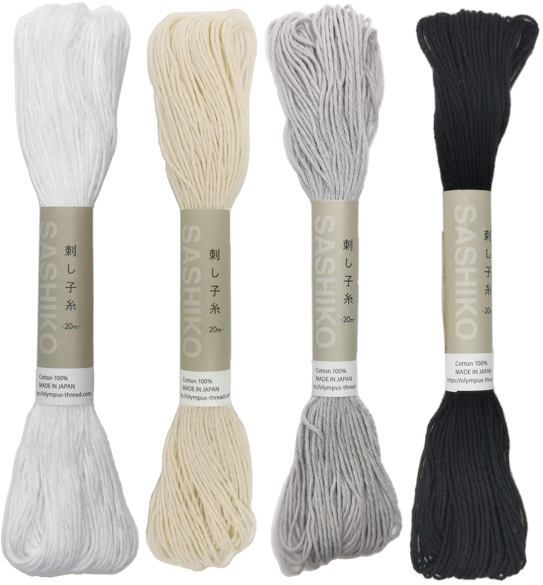 Olympus Sashiko Thread 20m(21.8yds) 4skeins Color Bundles 100% Cotton (#01,#02,#20,#28)
