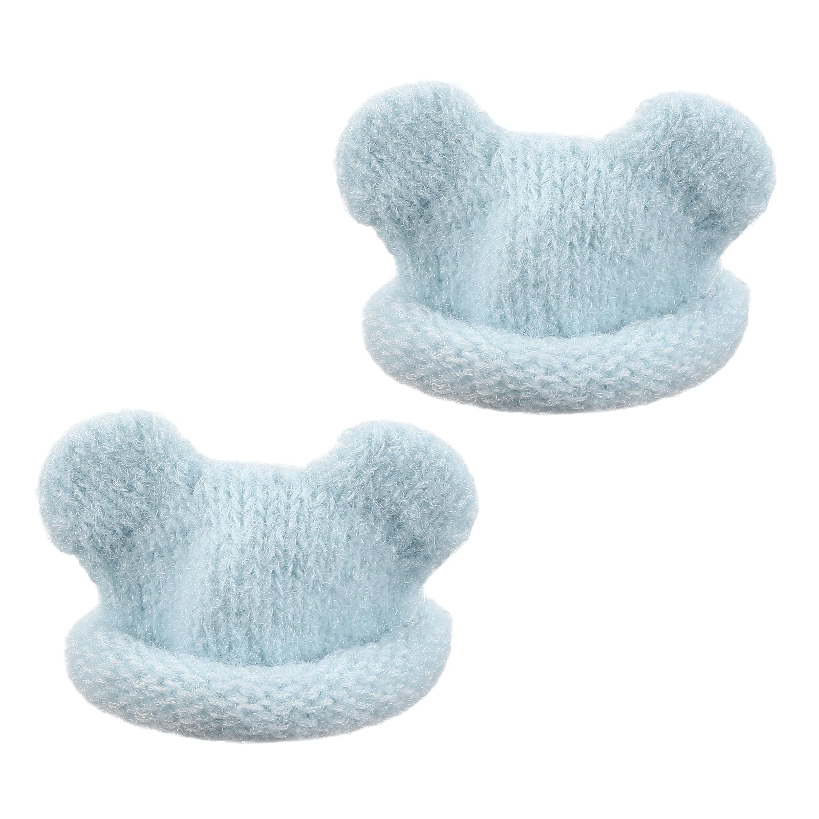 PATIKIL 2 Pcs Mini Knit Hats for Dolls, Light Blue Yarn Doll Caps Bear Ear for Craft Plush Winter Decor Snowman Hair Accessories DIY Christmas Ornaments