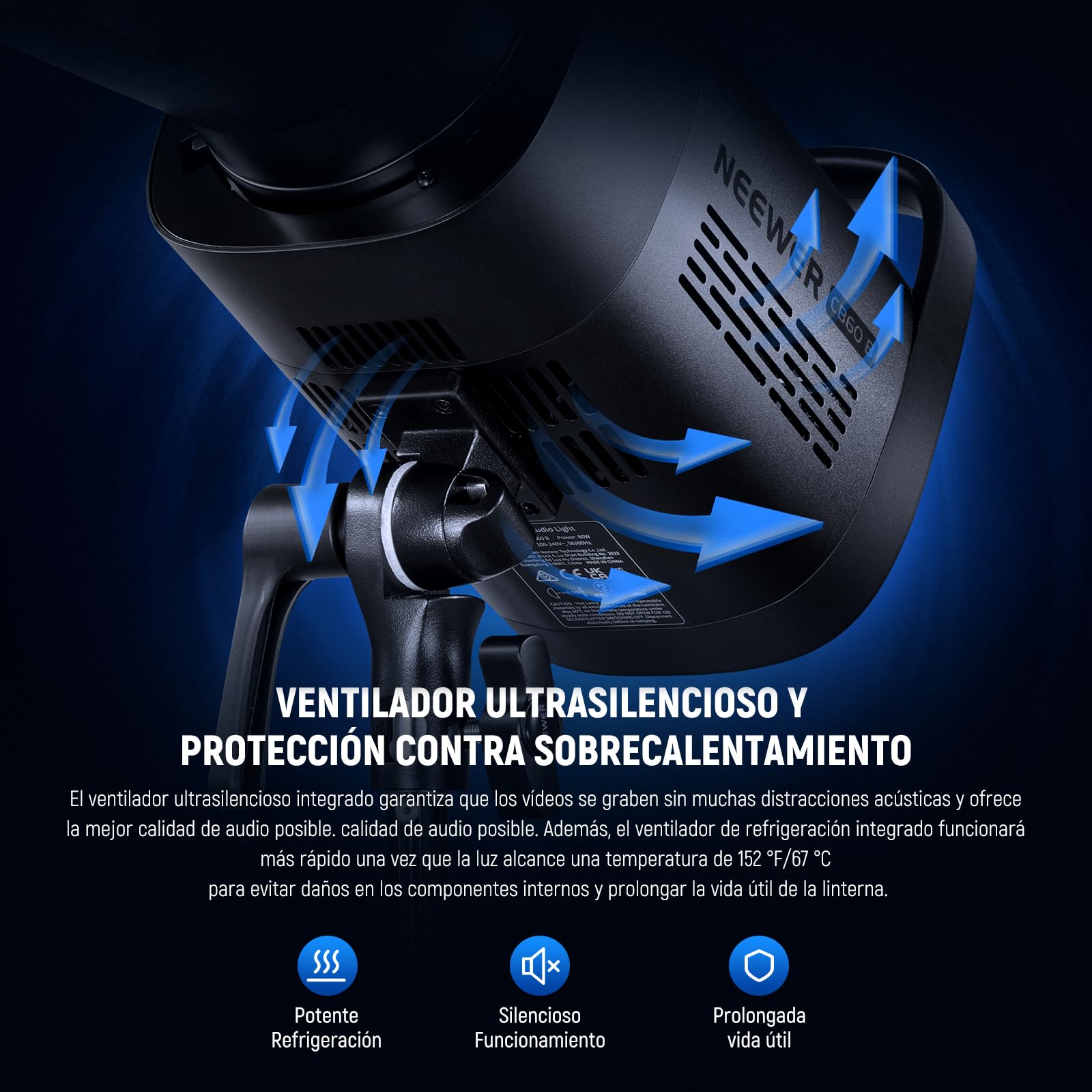 NEEWER CB60B 70W Luz Video LED 2,4G/App Control Iluminacion Video Continua COB Foco Lampara Bi Color Bowens Mount 2700K-6500K 34000Lux@1m/CCT Mode/CRI97+/12 Escenas para Estudio Fotografia