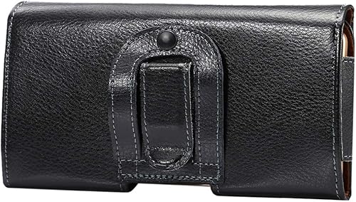 Miniatura 2 de Funda horizontal de cuero genuino para teléfono celular de 16 15 14 13 12 Pro Max, trabilla para cinturón con soporte para bolsa de clip para Galaxy