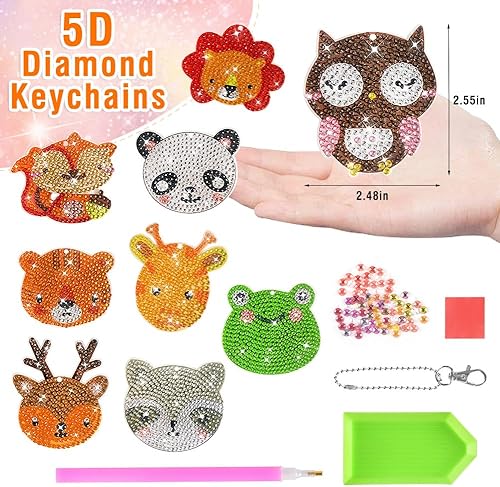 Miniatura 2 de Kits de llavero de diamante 5D para niños, 9 piezas, artes y manualidades para niños de 8 a 12 años, pintura por números para decoración de