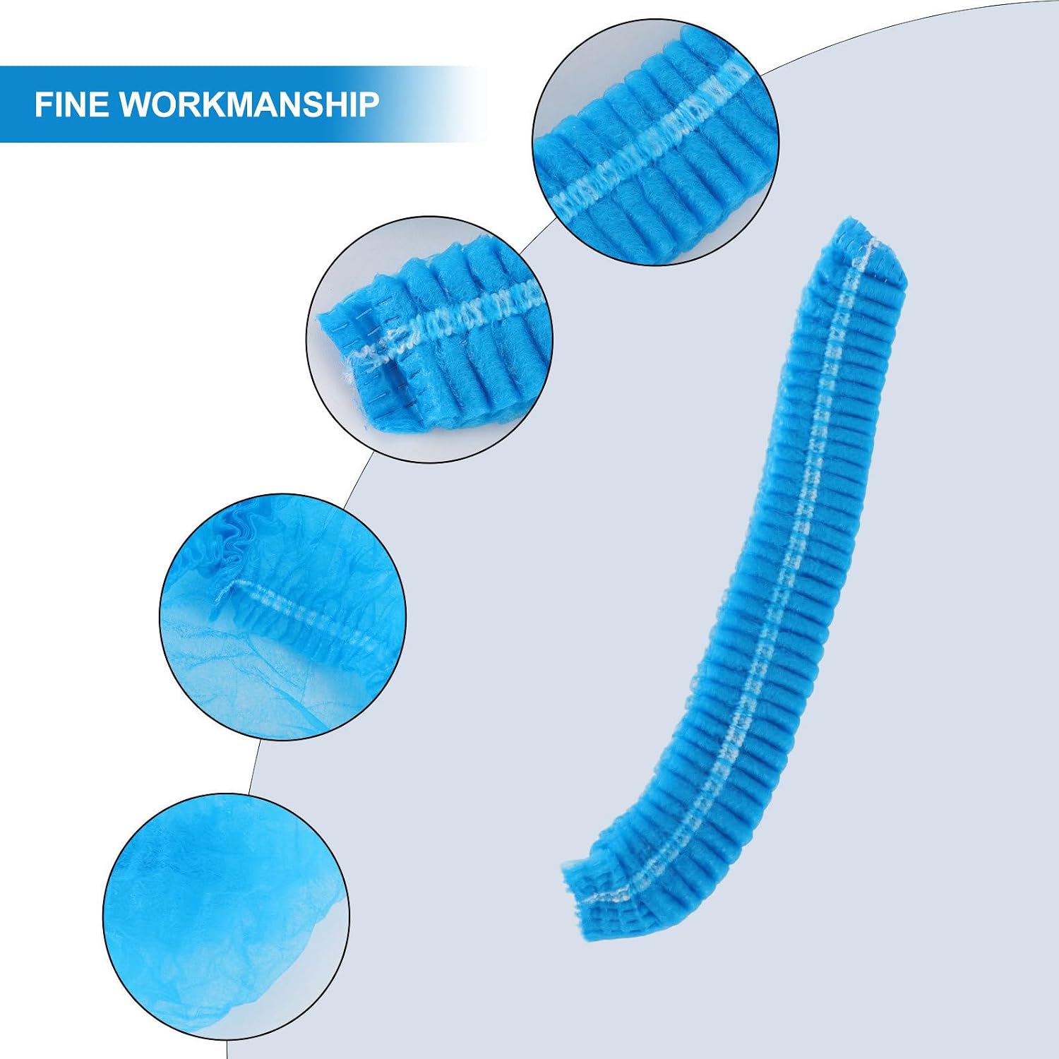 200pcs Disposable Nonwovens Hair Cap Blue for Head | Breathable Lightweight Fit, Elastic Band Mouth, Home Use and Salon, Women Sizing