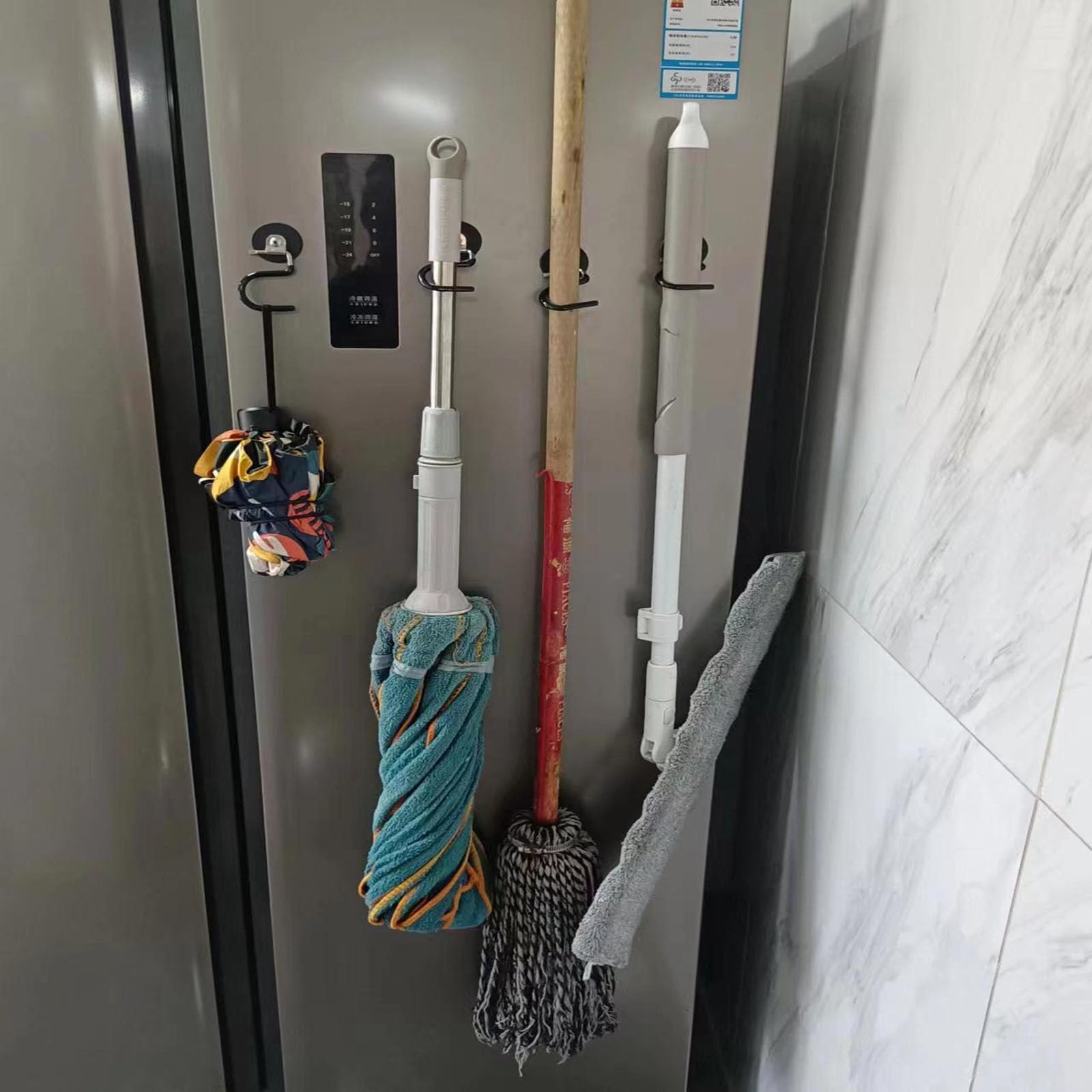 Soporte magnético para escobas, gancho magnético en forma de S, de acero inoxidable, resistente, soporte para escoba y trapeador para cocina, garaje, 2 unidades 5