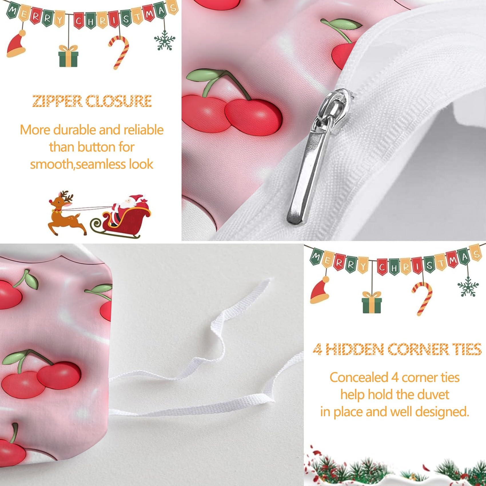 Red Cherry King Size poszewka na kołdrę, różowa pościel, poszewka na kołdrę z mikrofibry. Miękka i luksusowa, zapięcie na zamek błyskawiczny, odpowiednia dla nastolatków i dorosłych AN773