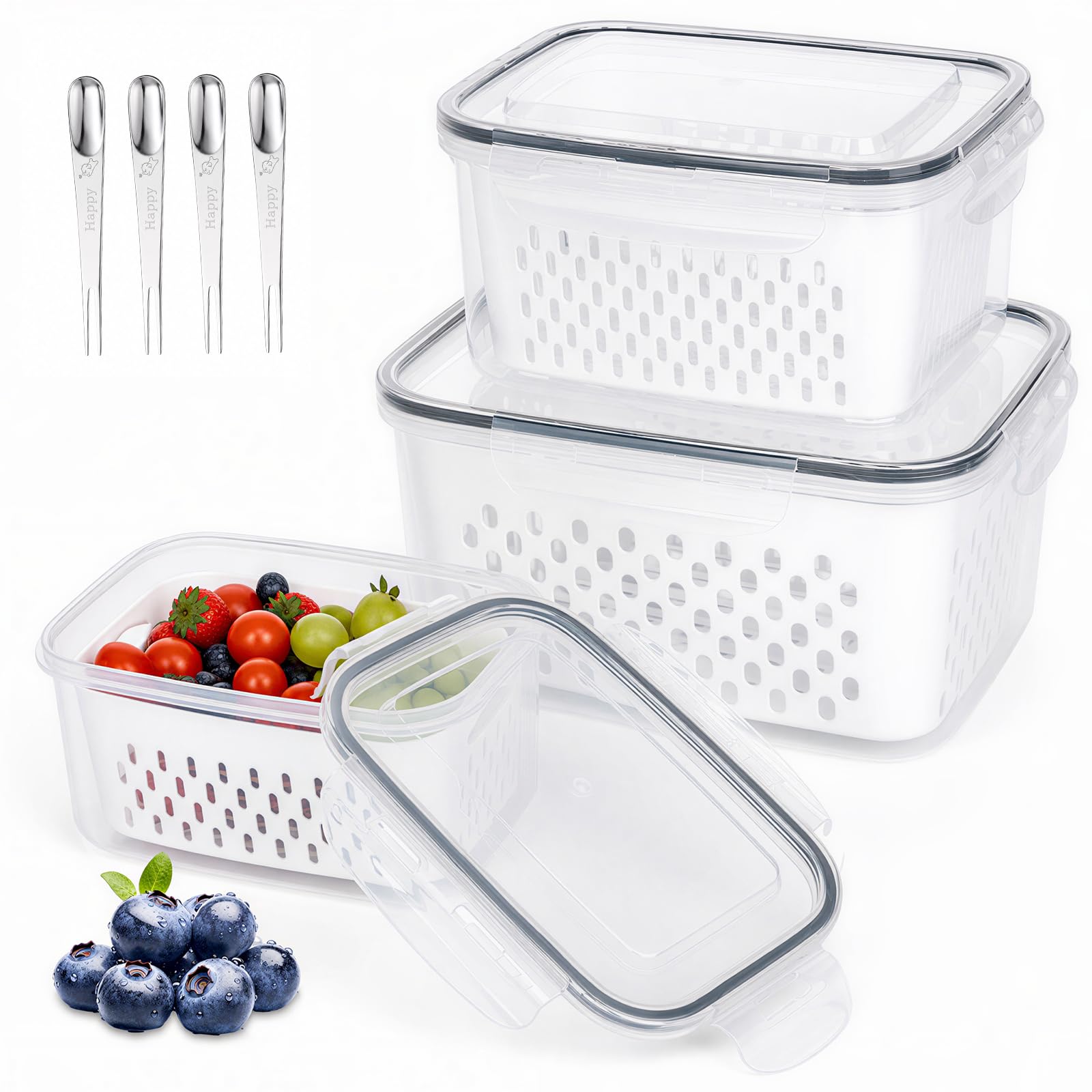 XHSDarden Fridge Fruit Storage Containers with Removable Colander