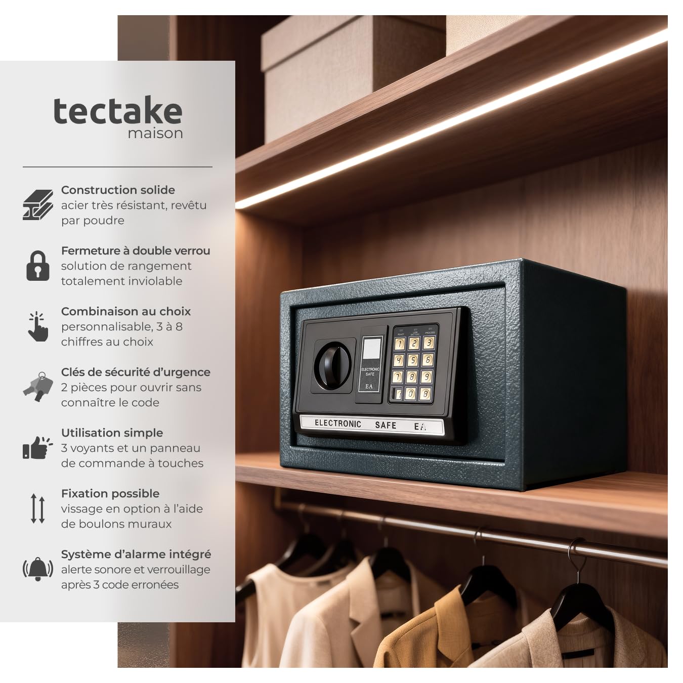TecTake Coffre-fort avec Serrure Électronique Porte - diverses tailles au choix - (20x31x22cm (Art. 400564))