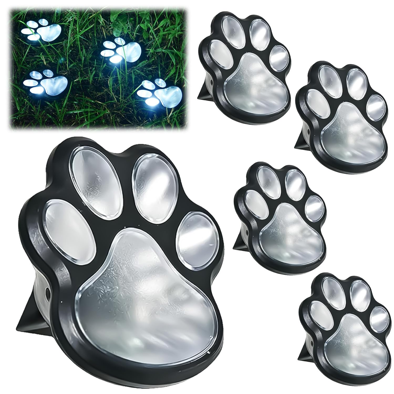 Calenxy Pack of 6 Outdoor Solar Floor Lights, Weatherproof LED Cat Paw Solar Lights, LED Solar Lights, Garden Lighting, Solar Lights for Garden, Floor, Path, Lawn, Walkway, Cool White Decoration