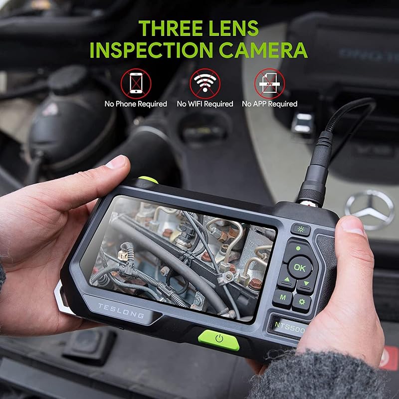 Teslong Endoszkóp Kamera 3 Lencsével, 5" IPS Kijelzővel, 5m Vízálló Vizsgálókamera, Kézi Fókusz, 32GB Kártya, 3500mAh Akkumulátor