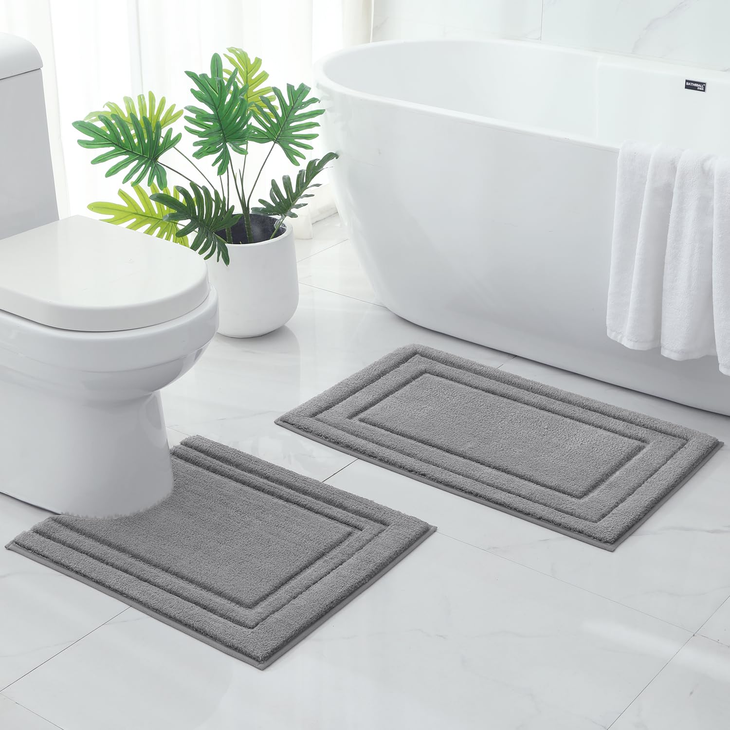 HOMEIDEAS Badezimmerteppich-Set, 2-teilig, super weich und saugfähig, rutschfeste Mikrofaser, maschinenwaschbar, U-förmig, WC-Vorleger-Set (grau)