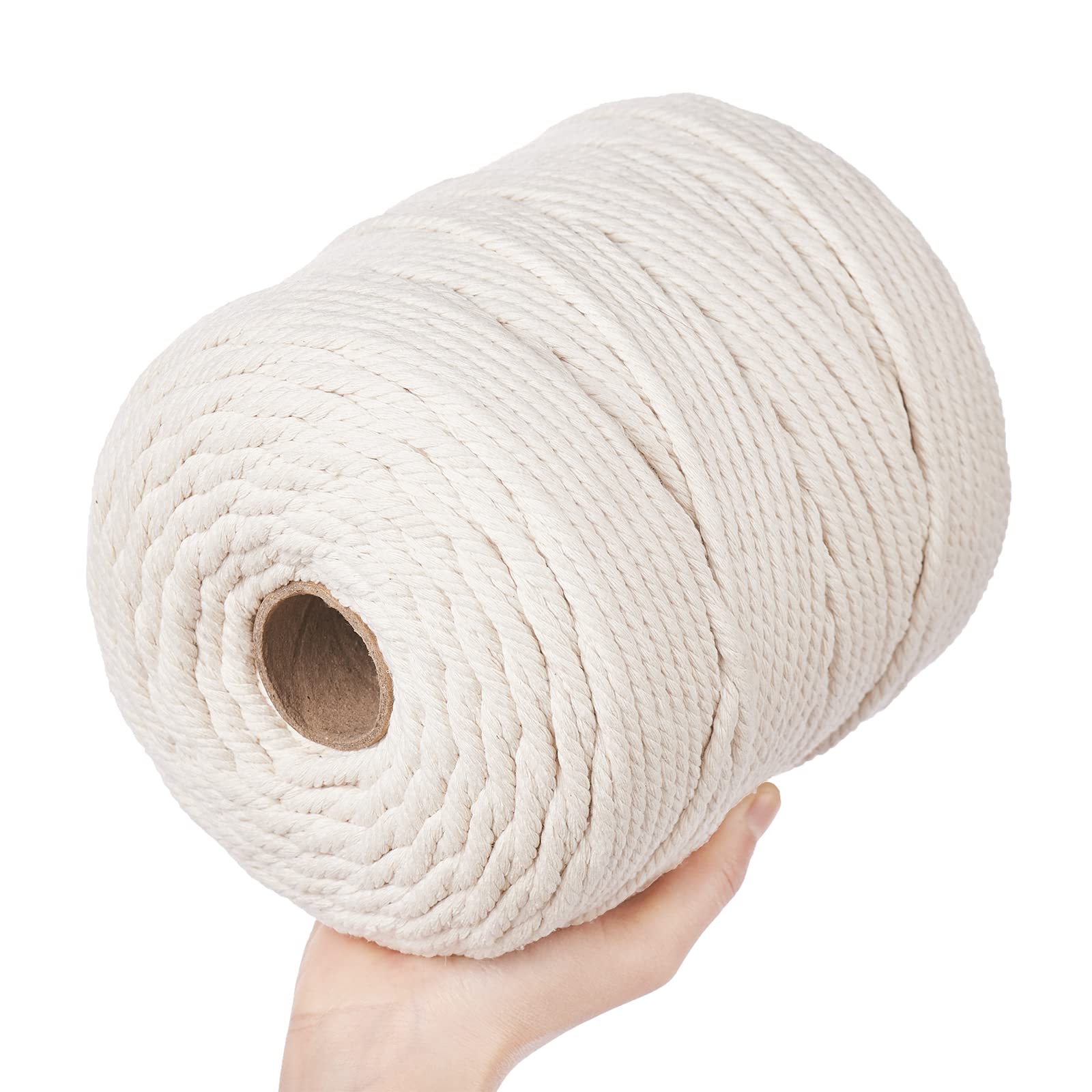 Sznurek do makramy, 6 mm x 218 metrów, naturalna bawełniana lina do makramy, 4 żyłki, skręcona makrama, bawełniany sznurek do zawieszania na ścianie, wieszaków na rośliny, rzemiosła, pakowania prezentów i dekoracji ślubnych (6 mm x 200 m)