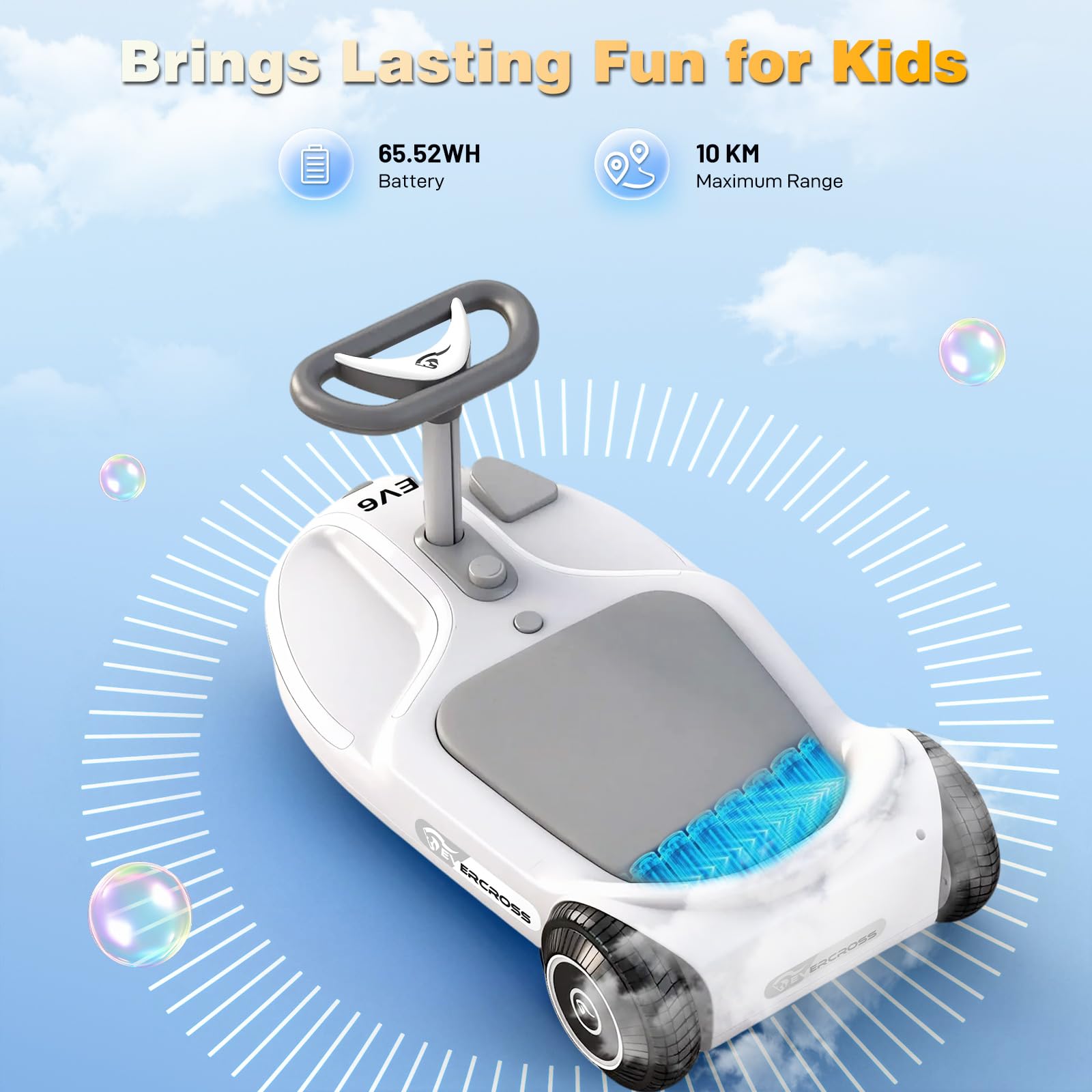 EVERCROSS EV6 Macchina Elettrica per Bambini, 4-in-1 Ricaricabile Auto Elettrica, 3 Velocità, Motore Brushless 90W, Anti-Ribaltamento, Luci LED & Bluetooth, Monopattino Pieghevole con Sterzo 360°