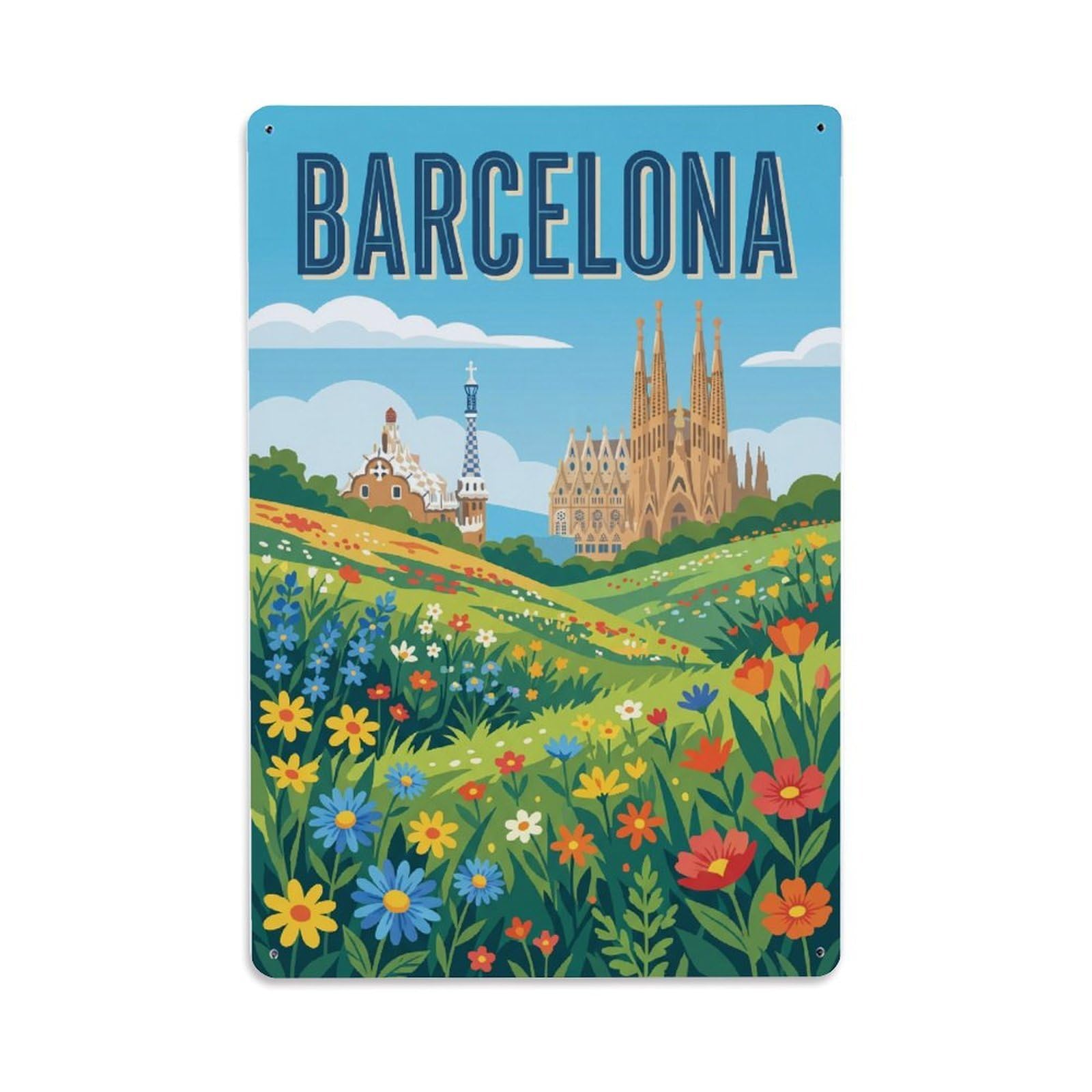 Fqnyr Style Vintage Travel Meadow Spain Flowering Metal Tin Sign Plaque Wall Decor For Cafe, Club Bar, Office, Home Garden Metal Poster 8X12inch