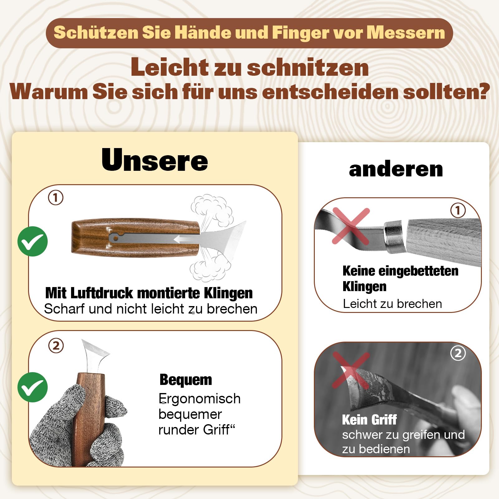 Holzschnitzwerkzeuge, 15-teiliges Holzschnitzset mit PU-Aufbewahrungstasche, Holzschnitzset mit 6 Schnitzmessern und 5 Detail-Schnitzmessern für Erwachsene, Holzschnitz-DIY，kürbis schnitzset