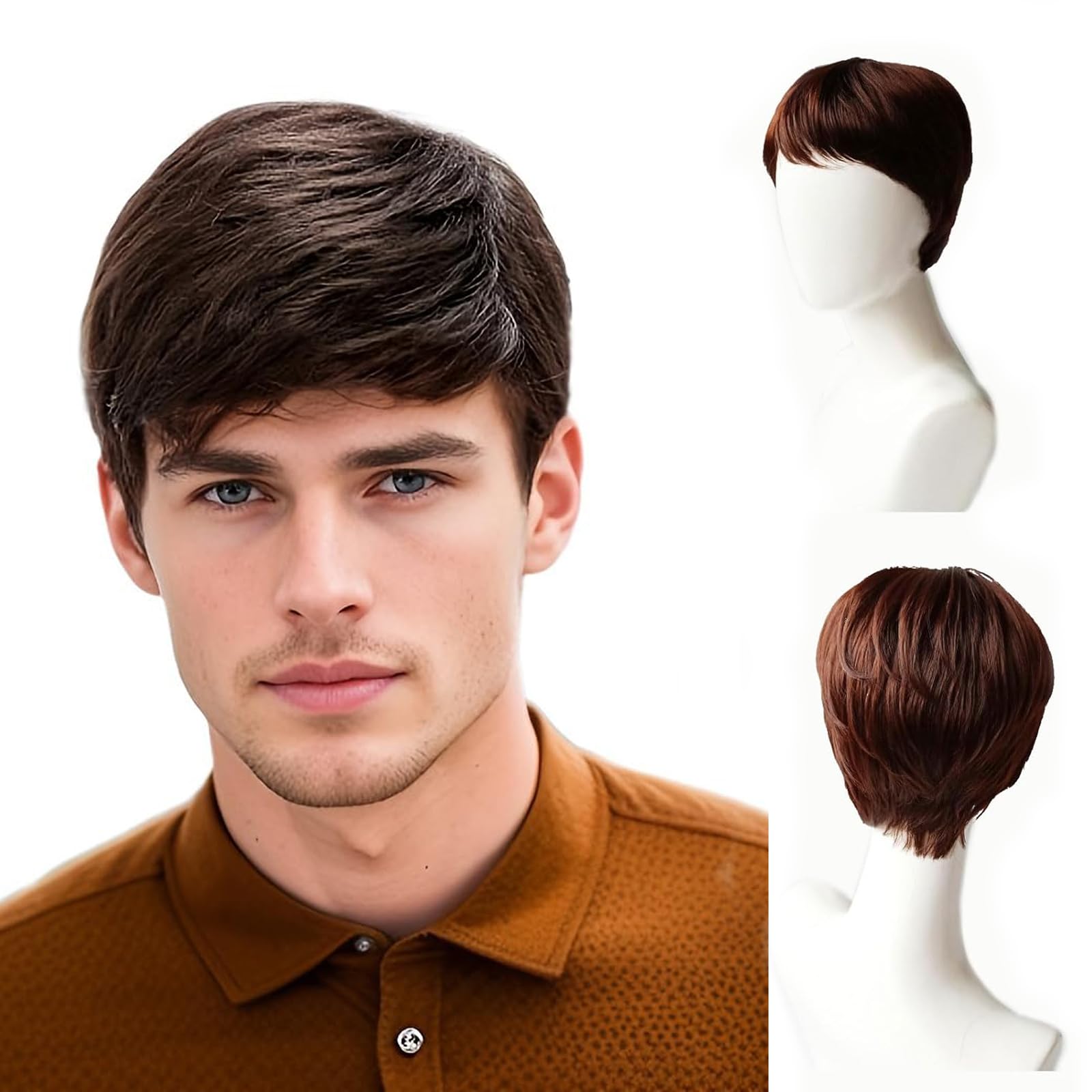 Short Brown Wig for Men - Daily Costume with Adjustable Straps for Fancy Dress Cosplay, Halloween