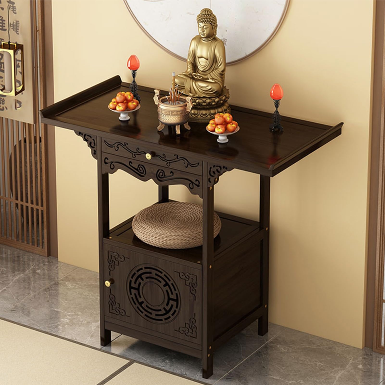 JNTFNE Free Standing Altar Table, Meditation Tables with Storage Drawers, Cabinet, Puja Home Pooja Buddhist for Living Room, Small Spaces(80x40x100cm/31.5x15.7x39.4in)