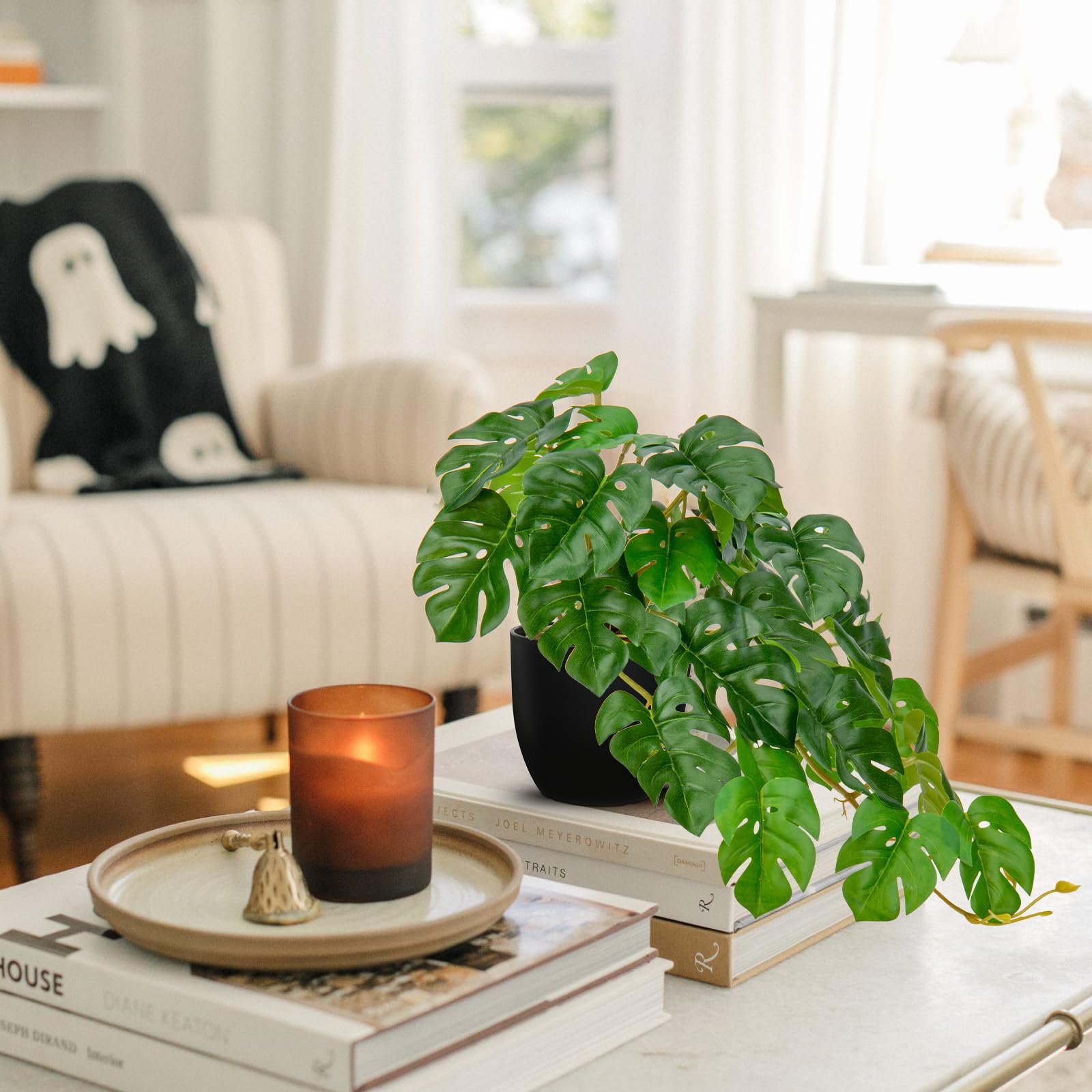Hollyone Artificial Plants in Black Pots, Fake Monstera Plant Decorative Faux Potted Plants - Image 3