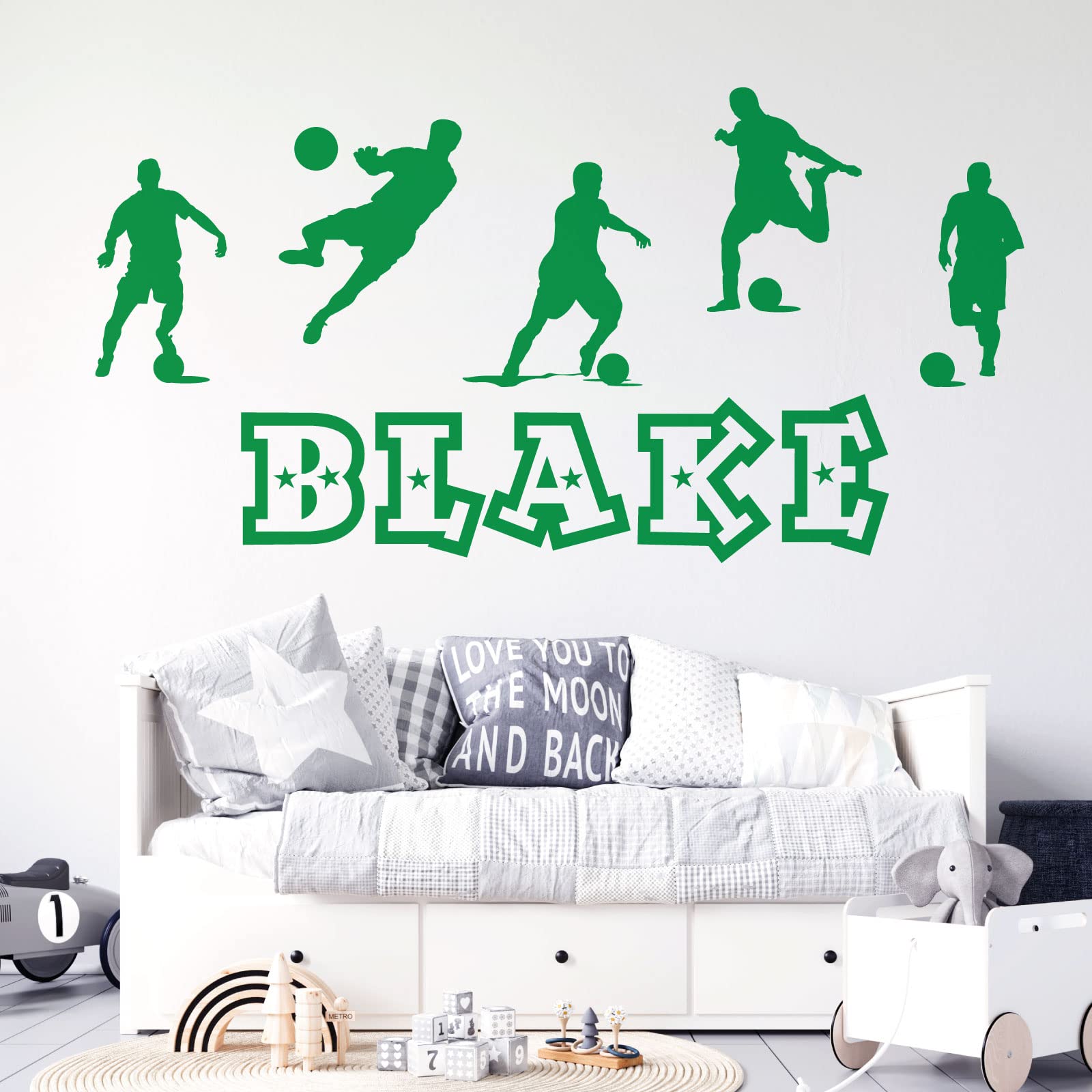 Personalised Name Boys Wall Art Sticker - Football, Soccer Game Silhouettes Theme [Medium] [Cactus]