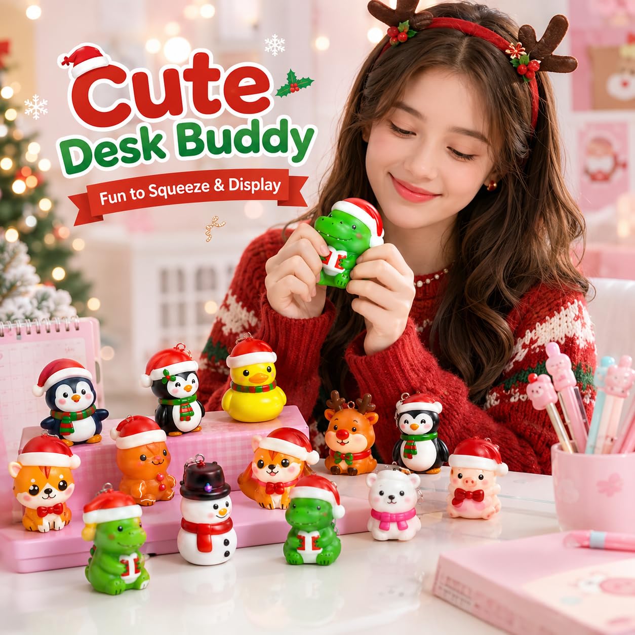 Świąteczny brokatowy renifer rosnący Squishy Ornament zestaw, 24 szt