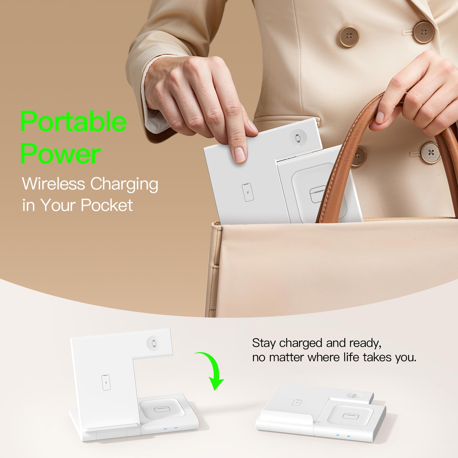 Cargador inalámbrico 3 en 1 para iPhone, estación de carga inalámbrica para múltiples dispositivos Apple (blanco)