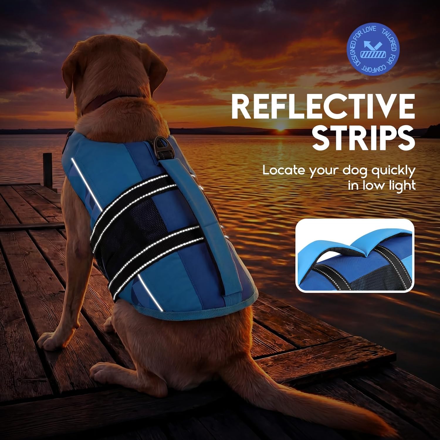 ASENKU Dog Life Jacket with Reflective Stripes, Adjustable High Flotation Dog Safety Vest, Ripstop Pet Lifesaver for Swimming Boating, Lightweight Pet Life Preserver for Medium Dogs (Blue, M)