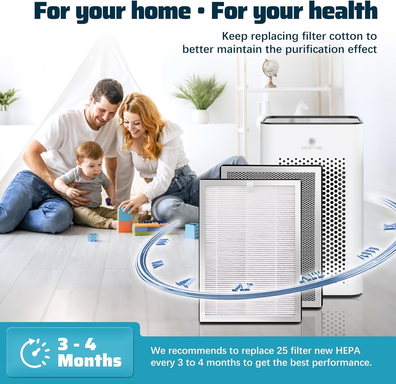 4-Pack MA-25 Replacement Filter Compatible with MA-25 Air Purifier S1/W1/B1, 3-Stage H13 True HEPA and Activated Carbon Filter